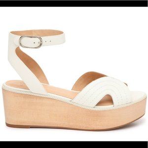 JOIE Gabourey White Leather Flatform Platform Wood Wedge Sandals size 40